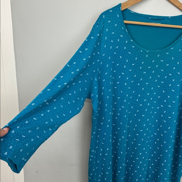 Lands End Supima Cotton Blue Paisley Long Sleeve Knee Length Nightgown 2X - Picture 4 of 8